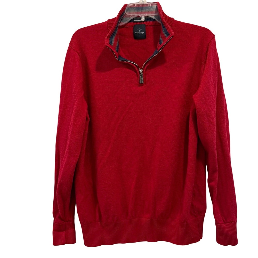 Tailorbyrd Collection Mens Red Quarter Zip Sweater Mock Neck Wool Blend Large
